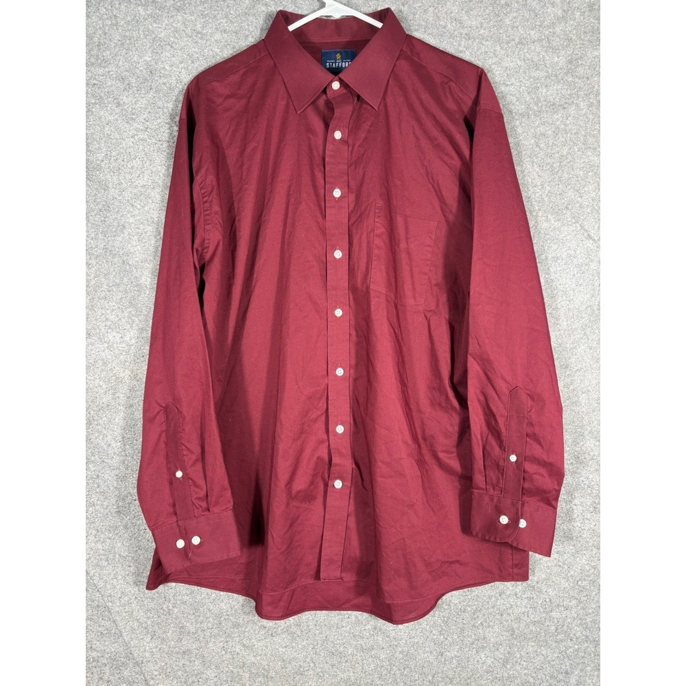 Stafford Travel Easy Care Broadcloth Shirt Mens 18‎ 34-35 Regular Fit Burgundy